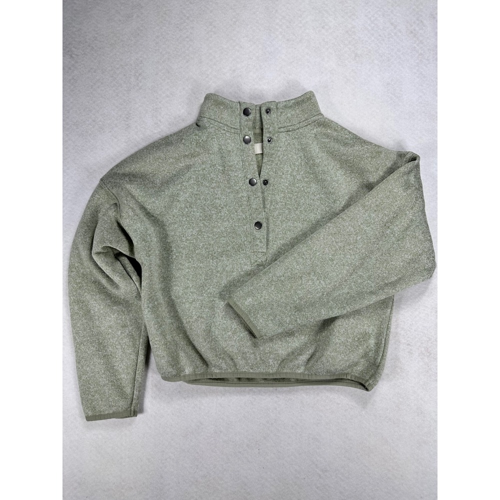 Thread & Supply Sage Green Snap Mock Neck Fleece Cropped Pullover Medium